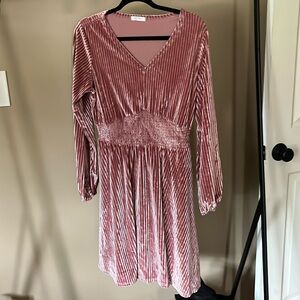 Pink velvet long sleeve dress